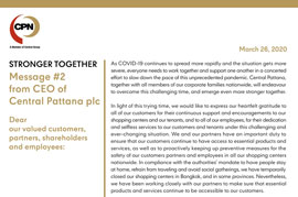 Stronger Together Message#2 from CEO of Central Pattana plc